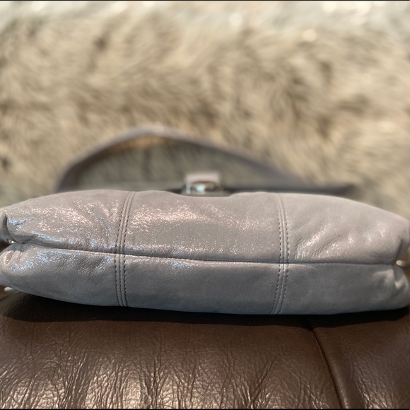 Shimmery Coach Poppy Gray Layla Silver Flap Bag - Picture 7 of 12